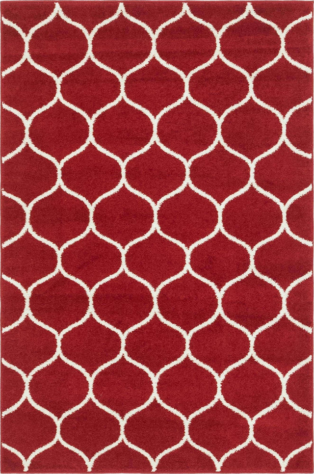 Red 4' 1 x 6' 1 Trellis Frieze Rectangle Area Rug Geometric Modern Unique Stain Resistant Easy Clean Carpet for Living, Dining, Bedrooms, Office for Sale at Rug Engine