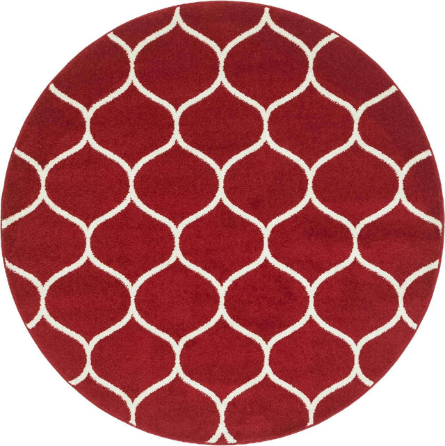 Red 5' 3 x 5' 3 Trellis Frieze Round Area Rug Geometric Modern Unique Stain Resistant Easy Clean Carpet for Living, Dining, Bedrooms, Office for Sale at Rug Engine