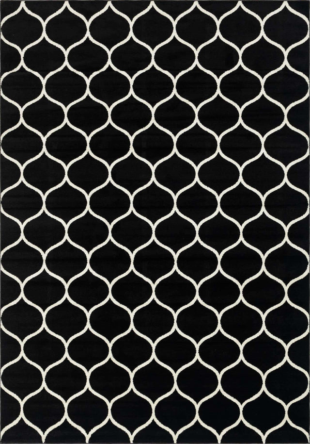 Black 10' x 14' 1 Trellis Frieze Rectangle Area Rug Geometric Modern Unique Stain Resistant Easy Clean Carpet for Living, Dining, Bedrooms, Office for Sale at Rug Engine
