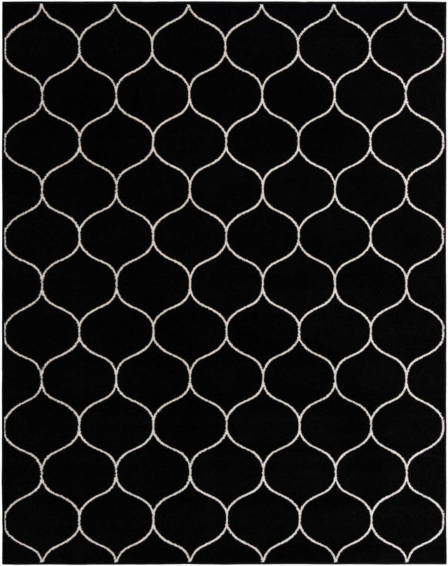 Black 7' 10 x 10' Trellis Frieze Rectangle Area Rug Geometric Modern Unique Stain Resistant Easy Clean Carpet for Living, Dining, Bedrooms, Office for Sale at Rug Engine