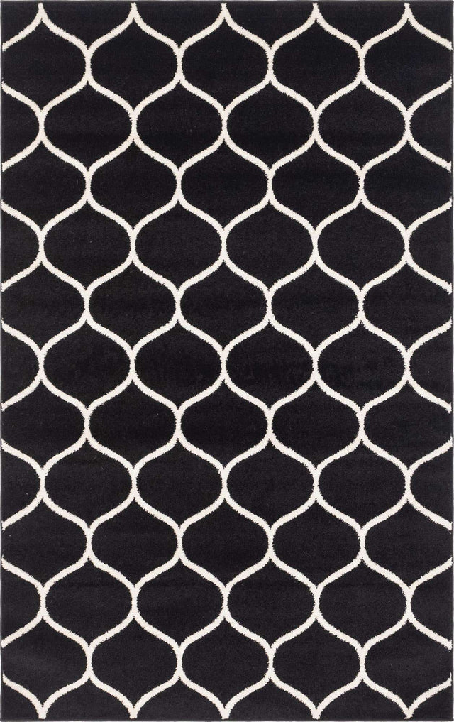 Black 5' 3 x 8' Trellis Frieze Rectangle Area Rug Geometric Modern Unique Stain Resistant Easy Clean Carpet for Living, Dining, Bedrooms, Office for Sale at Rug Engine
