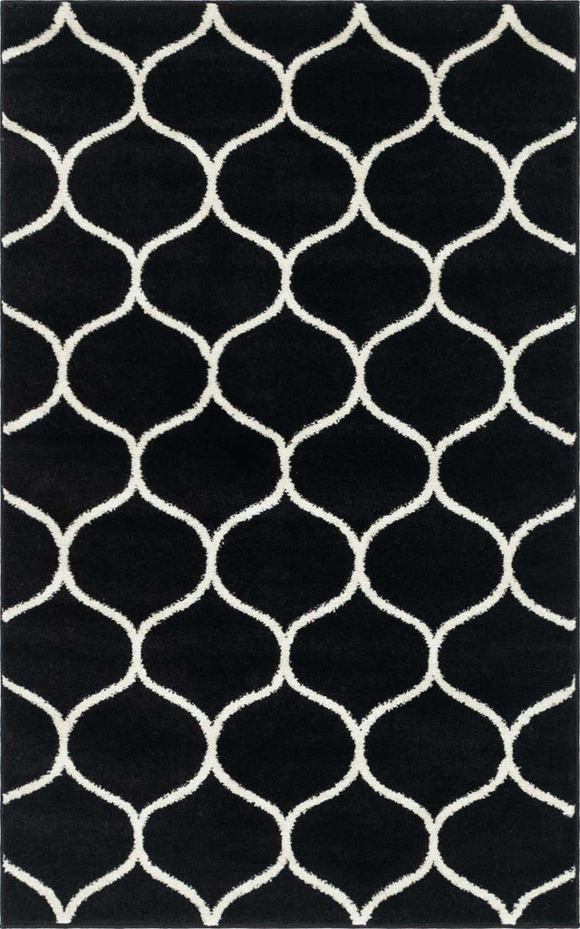 Black 3' 1 x 5' 3 Trellis Frieze Rectangle Area Rug Geometric Modern Unique Stain Resistant Easy Clean Carpet for Living, Dining, Bedrooms, Office for Sale at Rug Engine