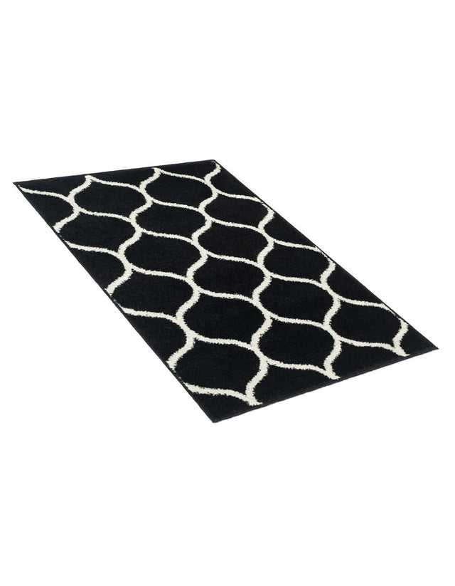 Black 2' x 3' 1 Trellis Frieze Rectangle Area Rug Geometric Modern Unique Stain Resistant Easy Clean Carpet for Living, Dining, Bedrooms, Office for Sale at Rug Engine