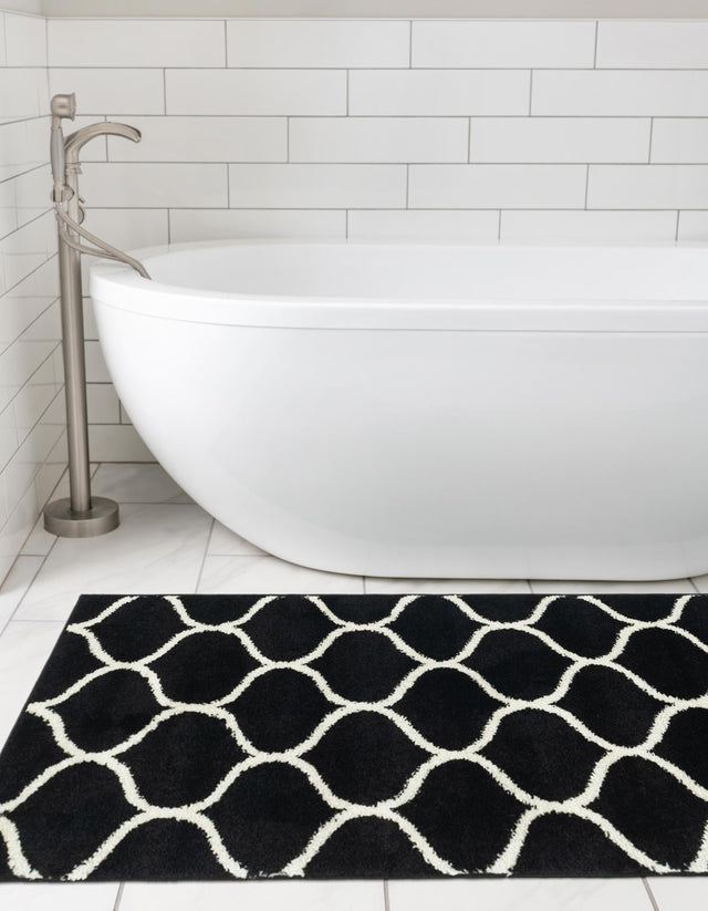 Black 2' x 9' Trellis Frieze Runner Area Rug Geometric Modern Unique Stain Resistant Easy Clean Carpet for Living, Dining, Bedrooms, Office for Sale at Rug Engine