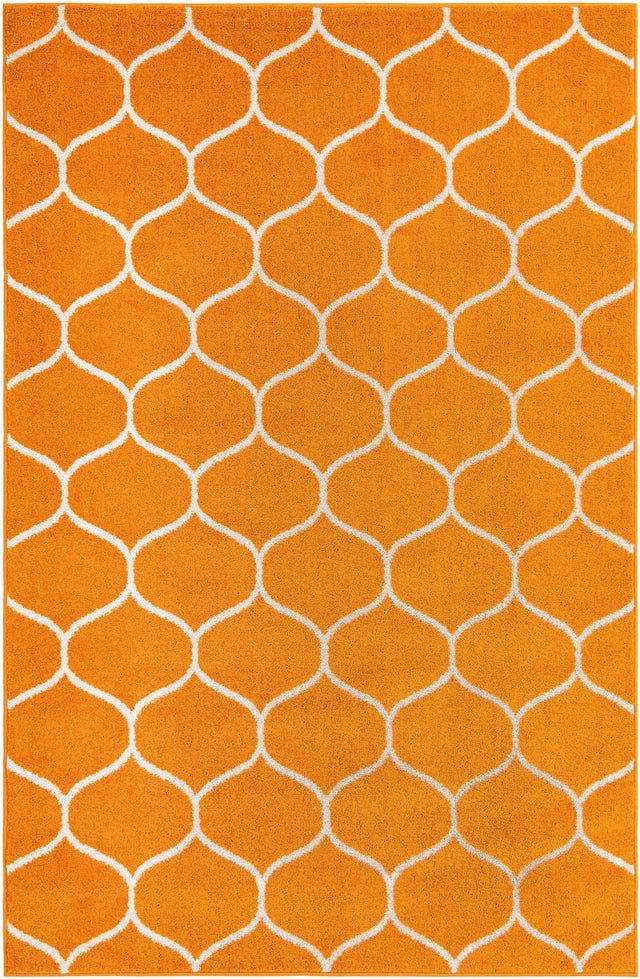 Orange 5' 3 x 8' Trellis Frieze Rectangle Area Rug Geometric Modern Unique Stain Resistant Easy Clean Carpet for Living, Dining, Bedrooms, Office for Sale at Rug Engine