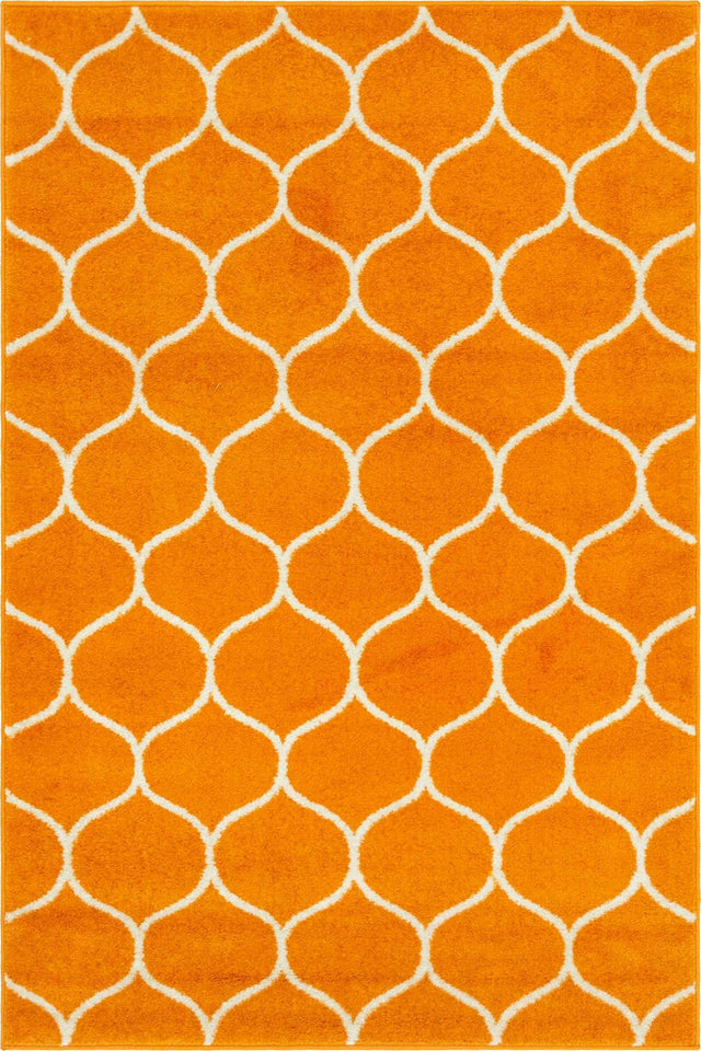 Orange 4' 1 x 6' 1 Trellis Frieze Rectangle Area Rug Geometric Modern Unique Stain Resistant Easy Clean Carpet for Living, Dining, Bedrooms, Office for Sale at Rug Engine
