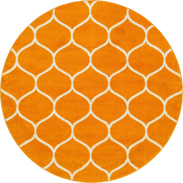Orange 5' 3 x 5' 3 Trellis Frieze Round Area Rug Geometric Modern Unique Stain Resistant Easy Clean Carpet for Living, Dining, Bedrooms, Office for Sale at Rug Engine