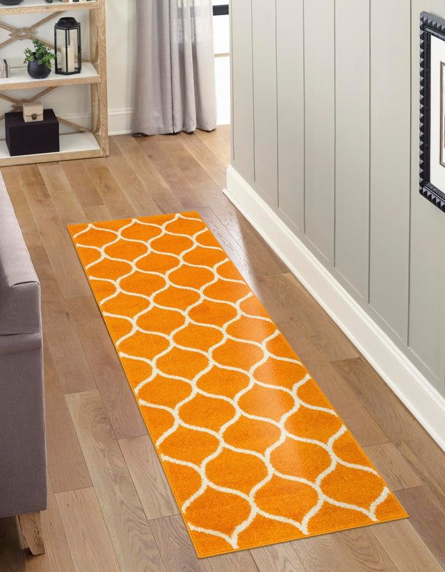 Orange 2' x 8' 8 Trellis Frieze Runner Area Rug Geometric Modern Unique Stain Resistant Easy Clean Carpet for Living, Dining, Bedrooms, Office for Sale at Rug Engine