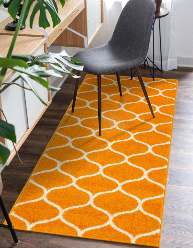 Orange 2' x 8' 8 Trellis Frieze Runner Area Rug Geometric Modern Unique Stain Resistant Easy Clean Carpet for Living, Dining, Bedrooms, Office for Sale at Rug Engine