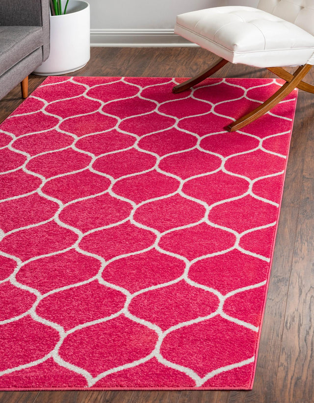 Pink 2' x 3' 1 Trellis Frieze Rectangle Area Rug Geometric Modern Unique Stain Resistant Easy Clean Carpet for Living, Dining, Bedrooms, Office for Sale at Rug Engine