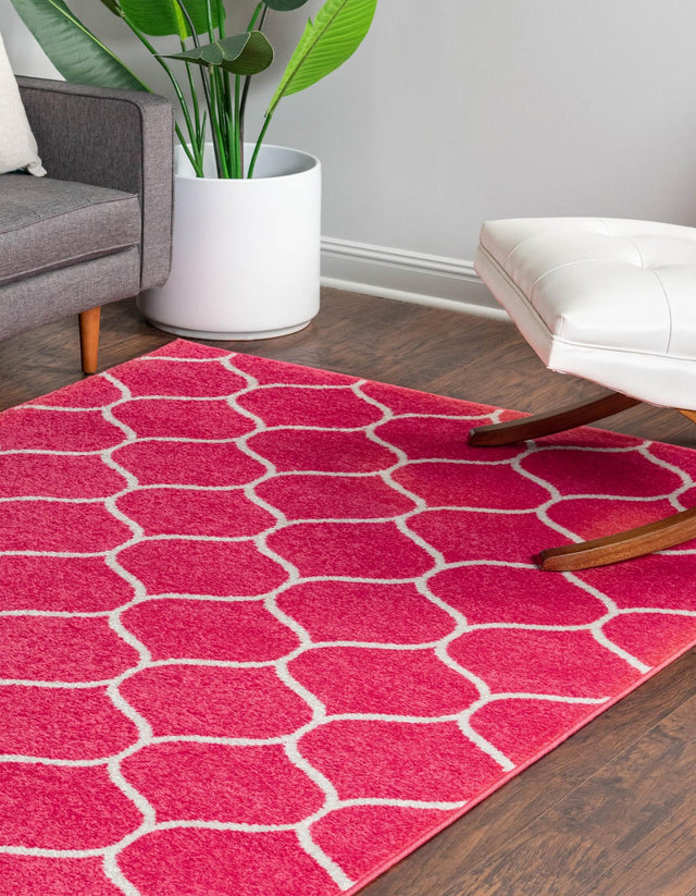 Pink 2' x 3' 1 Trellis Frieze Rectangle Area Rug Geometric Modern Unique Stain Resistant Easy Clean Carpet for Living, Dining, Bedrooms, Office for Sale at Rug Engine