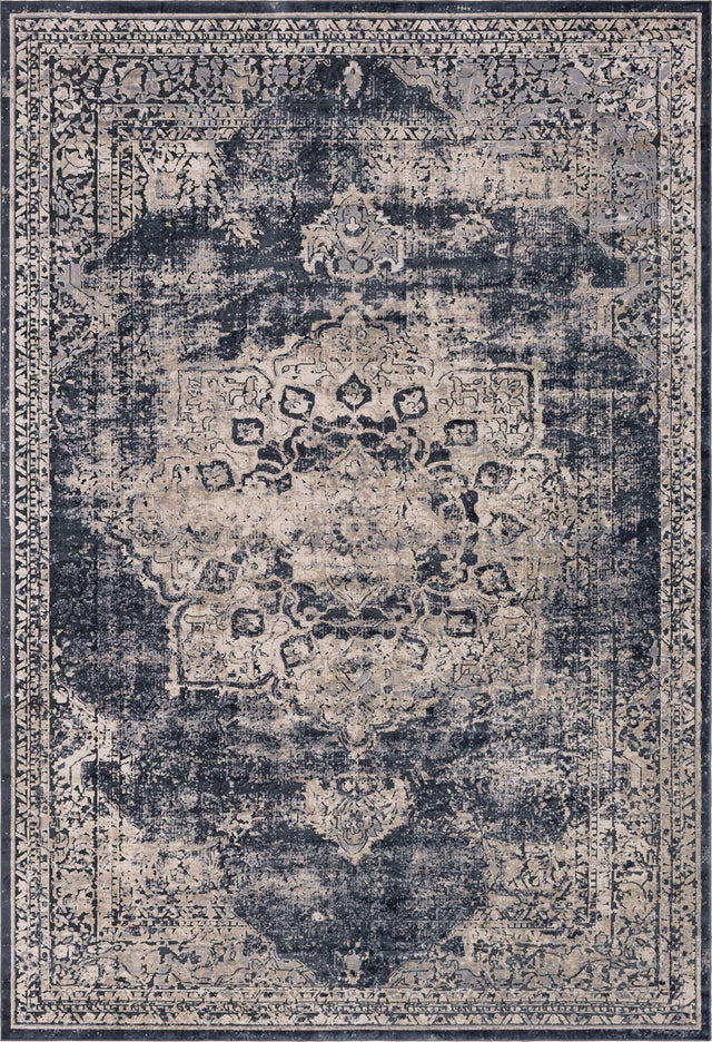 Navy Blue 10' x 14' 5 Chateau Rectangle Area Rug 85% Polypropylene & 15% Chenille With Cotton Backing Traditional Vintage Distressed Carpet for Classical Interior Design Decorating for Sale at Rug Engine