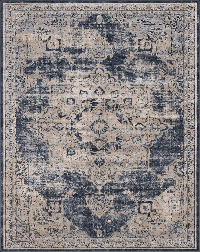 Navy Blue 7' 10 x 10' Chateau Rectangle Area Rug 85% Polypropylene & 15% Chenille With Cotton Backing Traditional Vintage Distressed Carpet for Classical Interior Design Decorating for Sale at Rug Engine