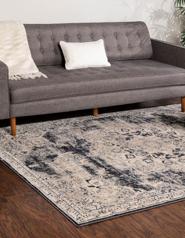 Navy Blue 4' 1 x 6' 1 Chateau Rectangle Area Rug 85% Polypropylene & 15% Chenille With Cotton Backing Traditional Vintage Distressed Carpet for Classical Interior Design Decorating for Sale at Rug Engine