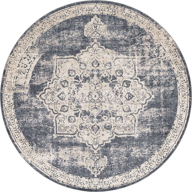 Navy Blue 7' 10 x 7' 10 Chateau Round Area Rug 85% Polypropylene & 15% Chenille With Cotton Backing Traditional Vintage Distressed Carpet for Classical Interior Design Decorating for Sale at Rug Engine