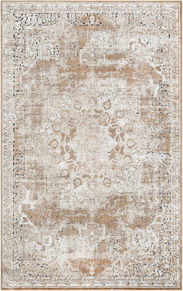 Khaki 5' 3 x 8' Chateau Rectangle Area Rug 85% Polypropylene & 15% Chenille With Cotton Backing Traditional Vintage Distressed Carpet for Classical Interior Design Decorating for Sale at Rug Engine