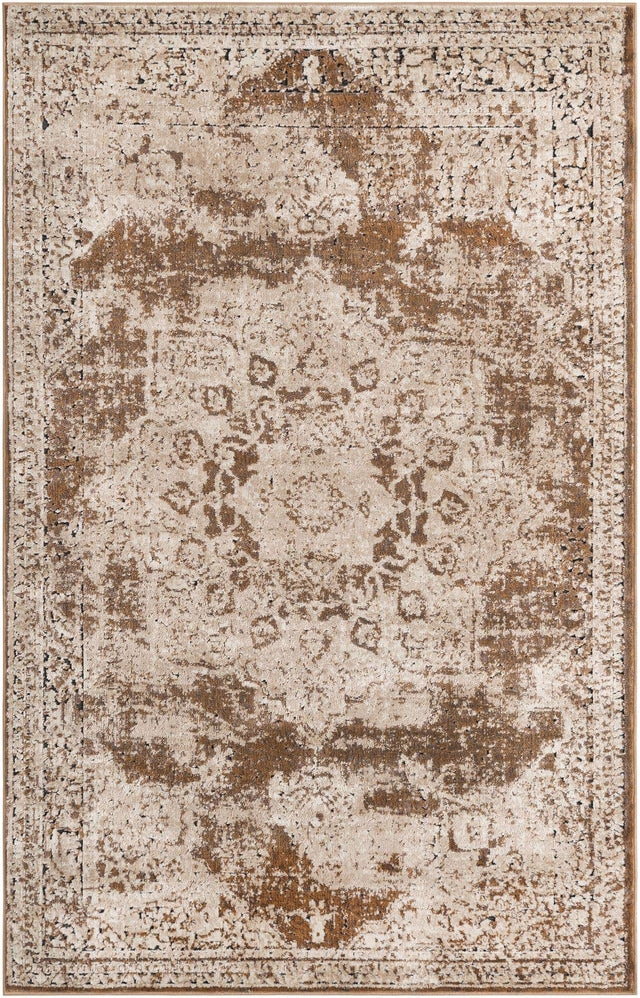 Khaki 4' 1 x 6' 1 Chateau Rectangle Area Rug 85% Polypropylene & 15% Chenille With Cotton Backing Traditional Vintage Distressed Carpet for Classical Interior Design Decorating for Sale at Rug Engine
