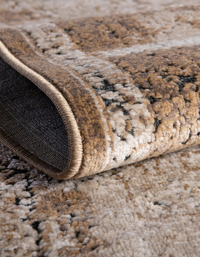 Khaki 7' 10 x 7' 10 Chateau Round Area Rug 85% Polypropylene & 15% Chenille With Cotton Backing Traditional Vintage Distressed Carpet for Classical Interior Design Decorating for Sale at Rug Engine