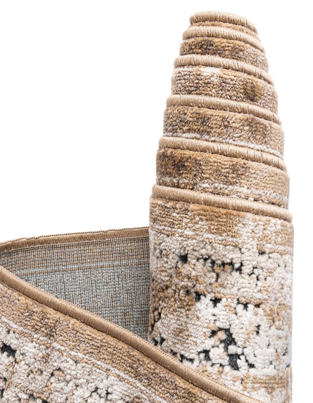 Khaki 7' 10 x 7' 10 Chateau Round Area Rug 85% Polypropylene & 15% Chenille With Cotton Backing Traditional Vintage Distressed Carpet for Classical Interior Design Decorating for Sale at Rug Engine