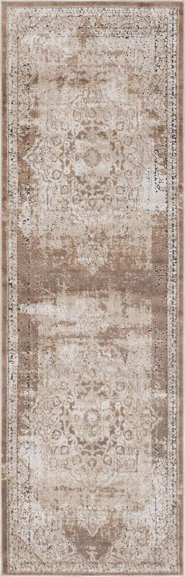 Khaki 2' x 6' 9 Chateau Runner Area Rug 85% Polypropylene & 15% Chenille With Cotton Backing Traditional Vintage Distressed Carpet for Classical Interior Design Decorating for Sale at Rug Engine