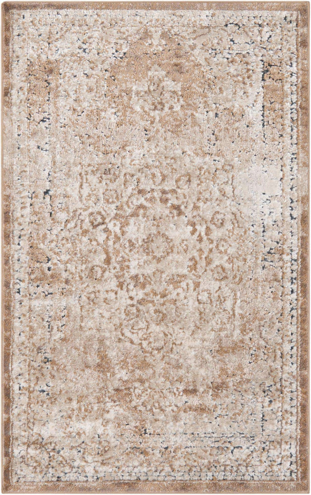 Khaki 2' x 3' 1 Chateau Rectangle Area Rug 85% Polypropylene & 15% Chenille With Cotton Backing Traditional Vintage Distressed Carpet for Classical Interior Design Decorating for Sale at Rug Engine
