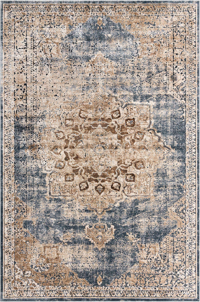 Slate Blue 10' x 14' 5 Chateau Rectangle Area Rug 85% Polypropylene & 15% Chenille With Cotton Backing Traditional Vintage Distressed Carpet for Classical Interior Design Decorating for Sale at Rug Engine