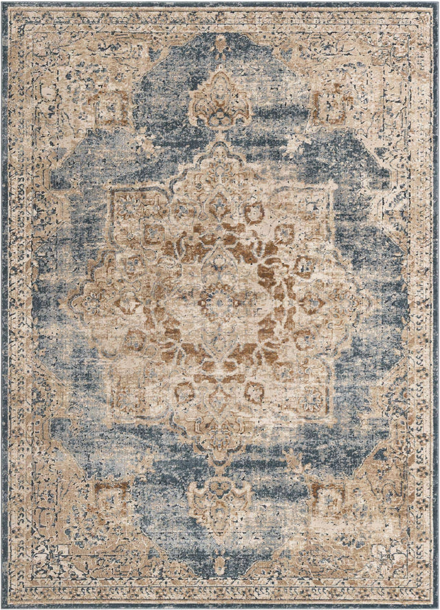 Slate Blue 9' x 12' Chateau Rectangle Area Rug 85% Polypropylene & 15% Chenille With Cotton Backing Traditional Vintage Distressed Carpet for Classical Interior Design Decorating for Sale at Rug Engine
