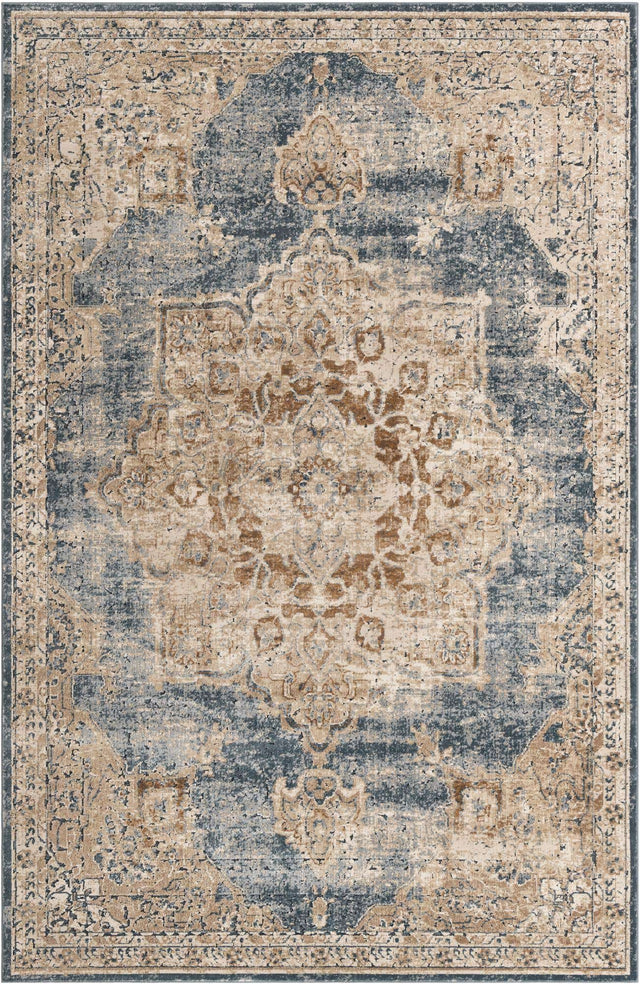 Slate Blue 6' 1 x 9' Chateau Rectangle Area Rug 85% Polypropylene & 15% Chenille With Cotton Backing Traditional Vintage Distressed Carpet for Classical Interior Design Decorating for Sale at Rug Engine