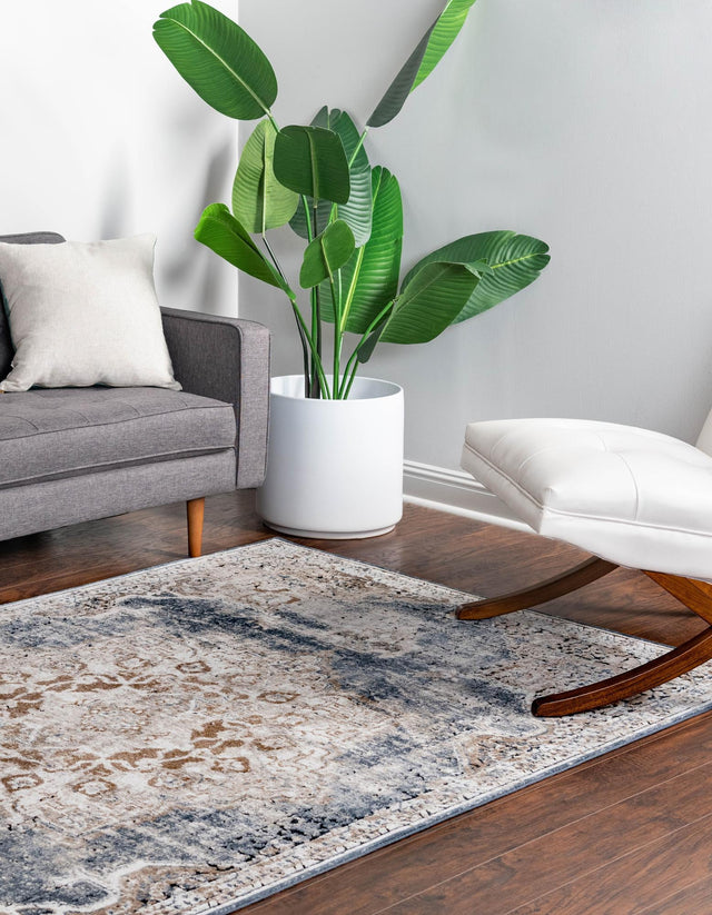 Slate Blue 4' 1 x 6' 1 Chateau Rectangle Area Rug 85% Polypropylene & 15% Chenille With Cotton Backing Traditional Vintage Distressed Carpet for Classical Interior Design Decorating for Sale at Rug Engine