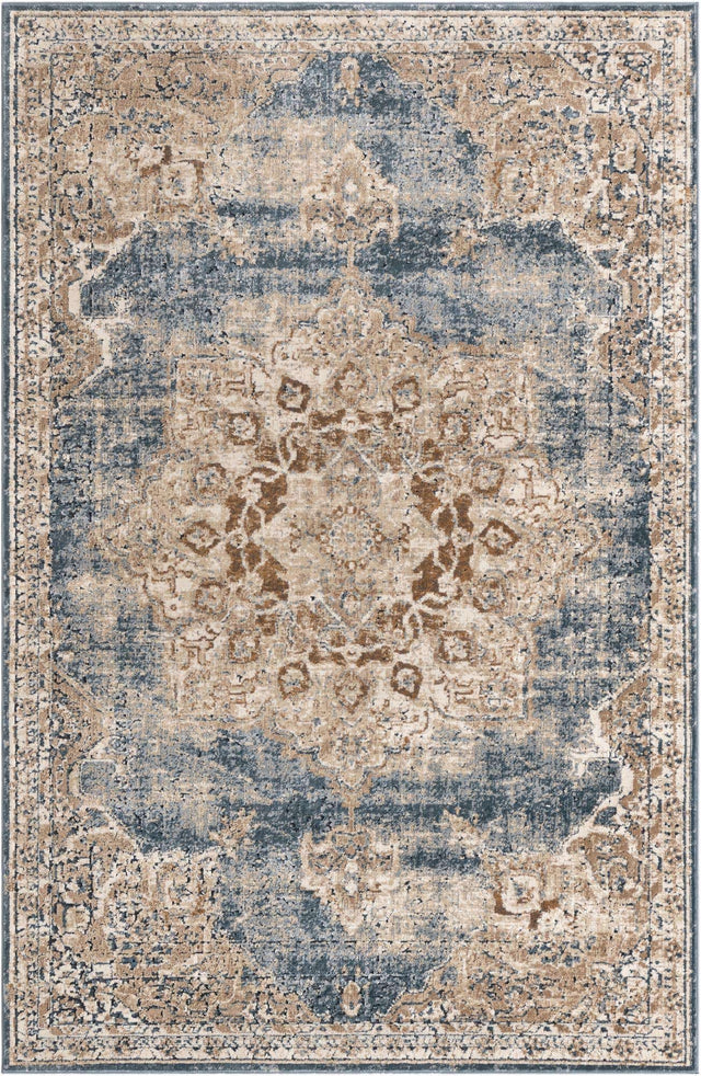 Slate Blue 4' 1 x 6' 1 Chateau Rectangle Area Rug 85% Polypropylene & 15% Chenille With Cotton Backing Traditional Vintage Distressed Carpet for Classical Interior Design Decorating for Sale at Rug Engine