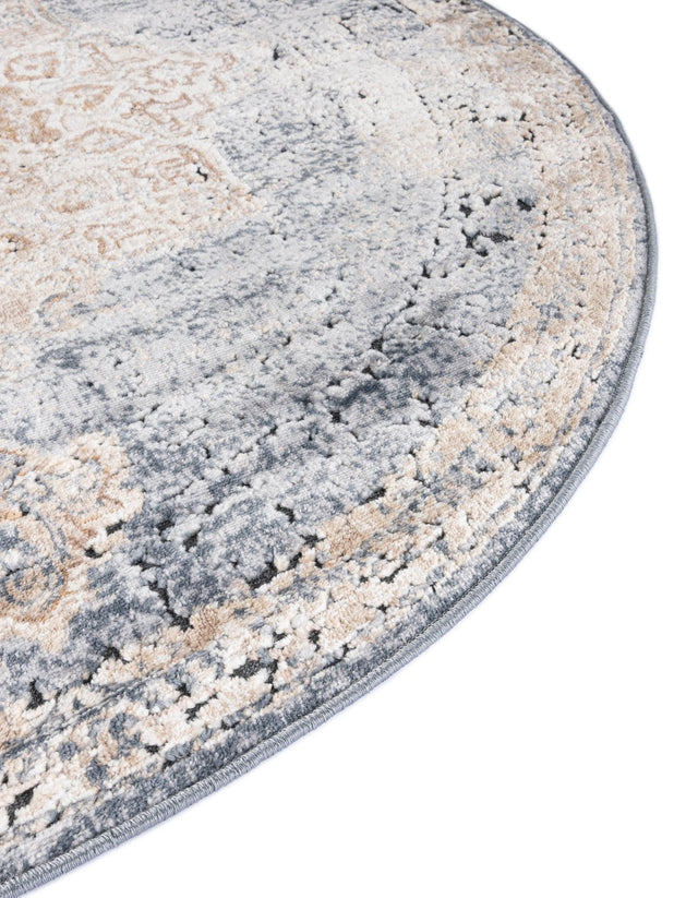 Slate Blue 7' 10 x 7' 10 Chateau Round Area Rug 85% Polypropylene & 15% Chenille With Cotton Backing Traditional Vintage Distressed Carpet for Classical Interior Design Decorating for Sale at Rug Engine