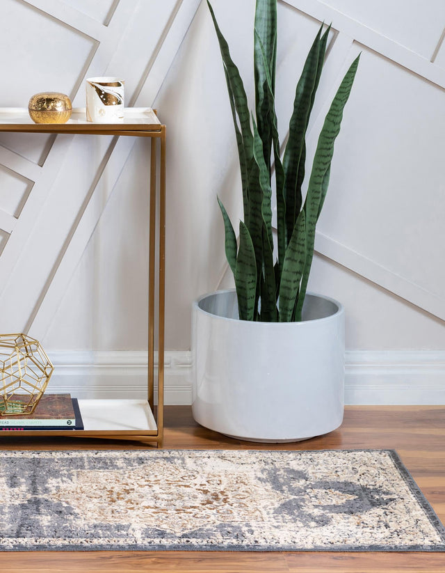 Slate Blue 2' x 6' 9 Chateau Runner Area Rug 85% Polypropylene & 15% Chenille With Cotton Backing Traditional Vintage Distressed Carpet for Classical Interior Design Decorating for Sale at Rug Engine