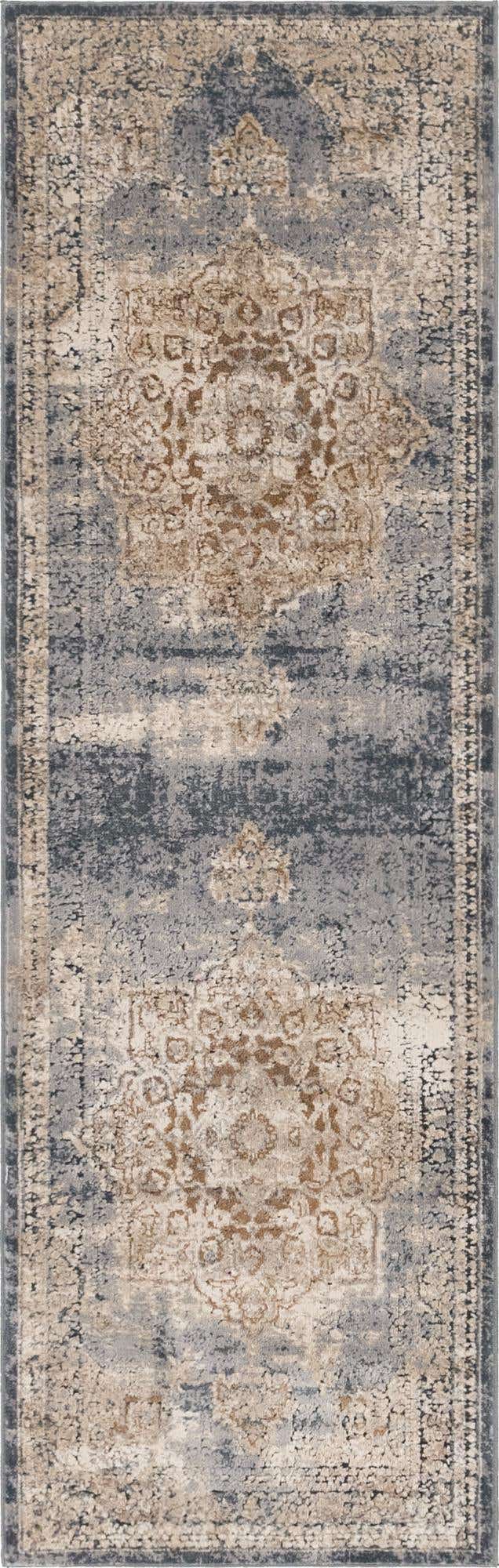Slate Blue 2' x 6' 9 Chateau Runner Area Rug 85% Polypropylene & 15% Chenille With Cotton Backing Traditional Vintage Distressed Carpet for Classical Interior Design Decorating for Sale at Rug Engine