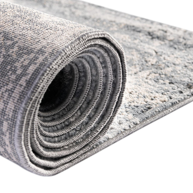 Gray Blue 4' 1 x 4' 1 Chateau Round Area Rug 85% Polypropylene & 15% Chenille With Cotton Backing Traditional Vintage Distressed Carpet for Classical Interior Design Decorating for Sale at Rug Engine