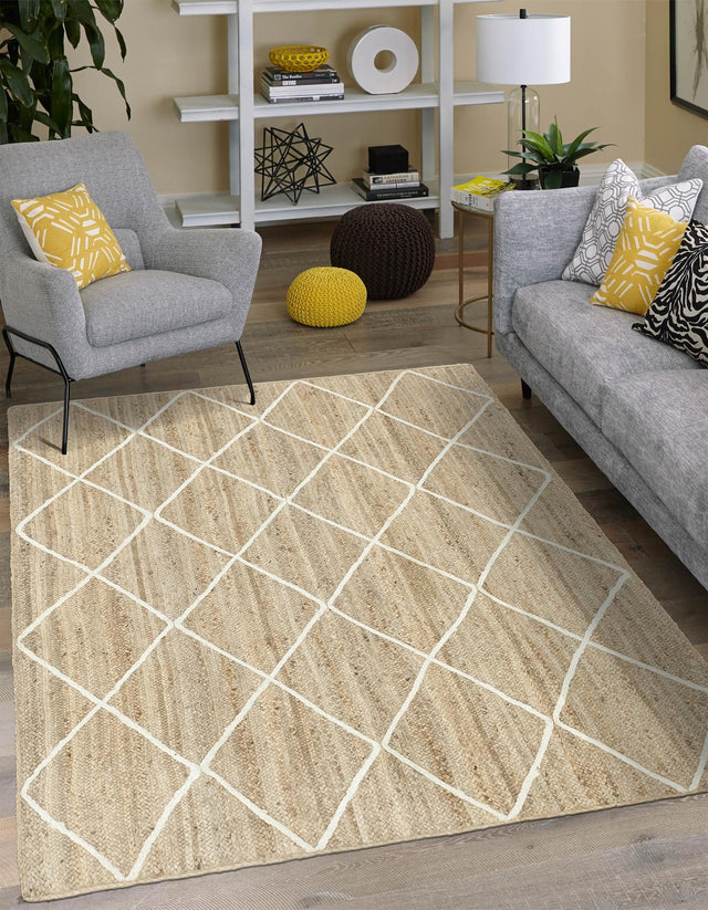 White 5' 1 x 8' Braided Jute Rectangle Area Rug 100% Jute Hand Braided Natural Eco-Friendly Boho Style Carpet for Living Rooms Dining Office Space Dorms for Sale at Rug Engine