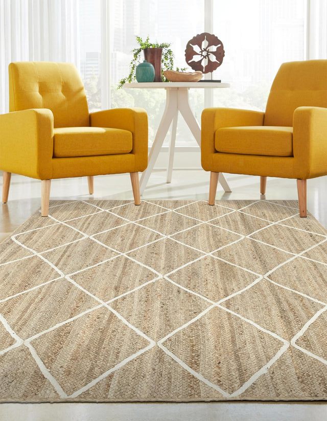 White 9' x 12' 2 Braided Jute Rectangle Area Rug 100% Jute Hand Braided Natural Eco-Friendly Boho Style Carpet for Living Rooms Dining Office Space Dorms for Sale at Rug Engine