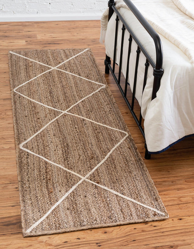 White 2' 2 x 6' 1 Braided Jute Runner Area Rug 100% Jute Hand Braided Natural Eco-Friendly Boho Style Carpet for Living Rooms Dining Office Space Dorms for Sale at Rug Engine