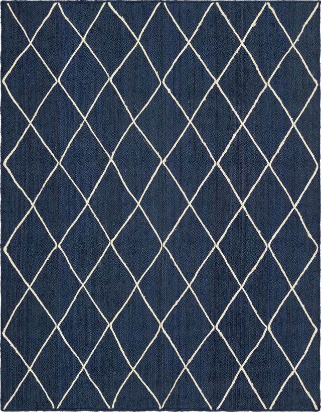 Navy Blue 8' x 11' Braided Jute Rectangle Area Rug 100% Jute Hand Braided Natural Eco-Friendly Boho Style Carpet for Living Rooms Dining Office Space Dorms for Sale at Rug Engine