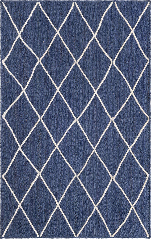 Navy Blue 5' 1 x 8' Braided Jute Rectangle Area Rug 100% Jute Hand Braided Natural Eco-Friendly Boho Style Carpet for Living Rooms Dining Office Space Dorms for Sale at Rug Engine