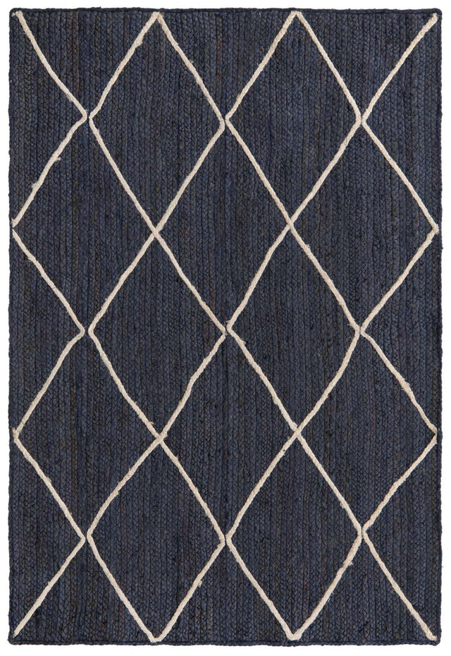 Navy Blue 4' 1 x 6' 1 Braided Jute Rectangle Area Rug 100% Jute Hand Braided Natural Eco-Friendly Boho Style Carpet for Living Rooms Dining Office Space Dorms for Sale at Rug Engine