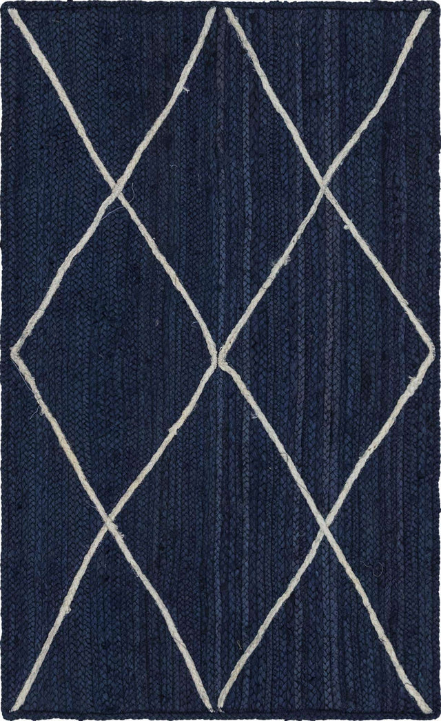 Navy Blue 3' 3 x 5' 1 Braided Jute Rectangle Area Rug 100% Jute Hand Braided Natural Eco-Friendly Boho Style Carpet for Living Rooms Dining Office Space Dorms for Sale at Rug Engine