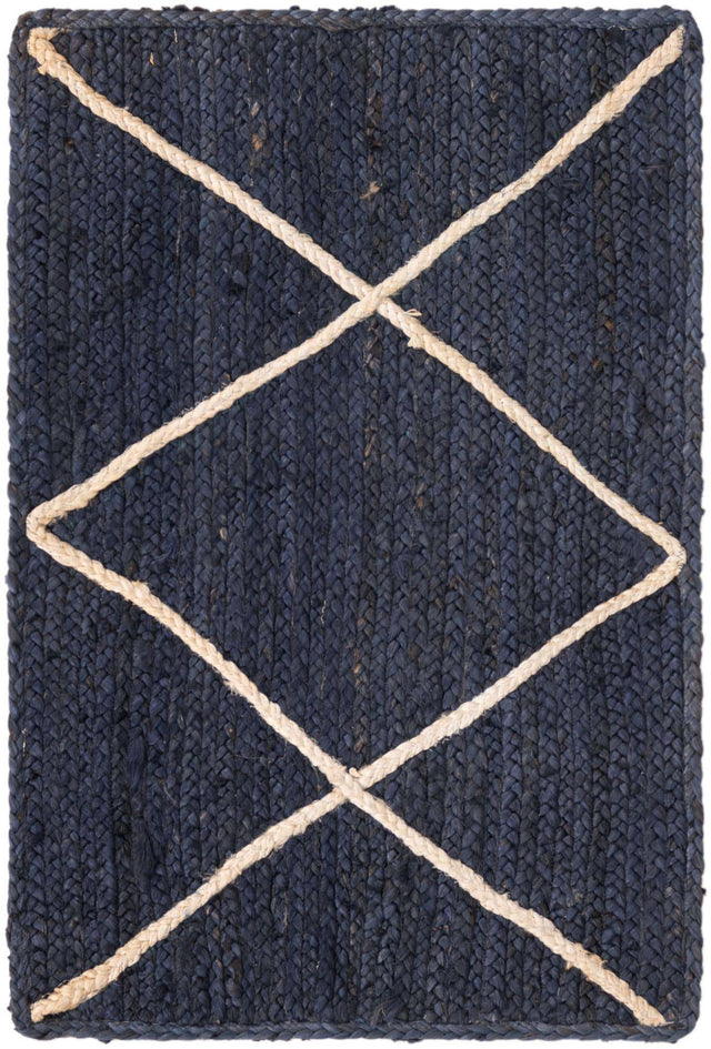 Navy Blue 2' x 3' 1 Braided Jute Rectangle Area Rug 100% Jute Hand Braided Natural Eco-Friendly Boho Style Carpet for Living Rooms Dining Office Space Dorms for Sale at Rug Engine