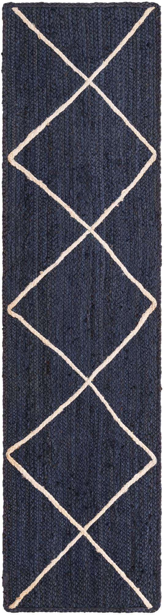 Navy Blue 2' 2 x 8' 2 Braided Jute Runner Area Rug 100% Jute Hand Braided Natural Eco-Friendly Boho Style Carpet for Living Rooms Dining Office Space Dorms for Sale at Rug Engine