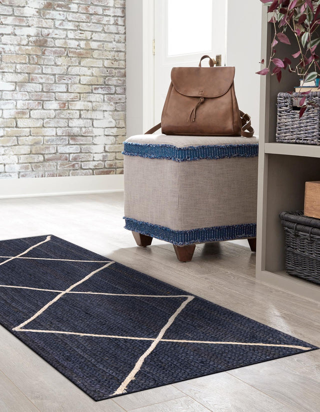 Navy Blue 2' 2 x 6' 1 Braided Jute Runner Area Rug 100% Jute Hand Braided Natural Eco-Friendly Boho Style Carpet for Living Rooms Dining Office Space Dorms for Sale at Rug Engine