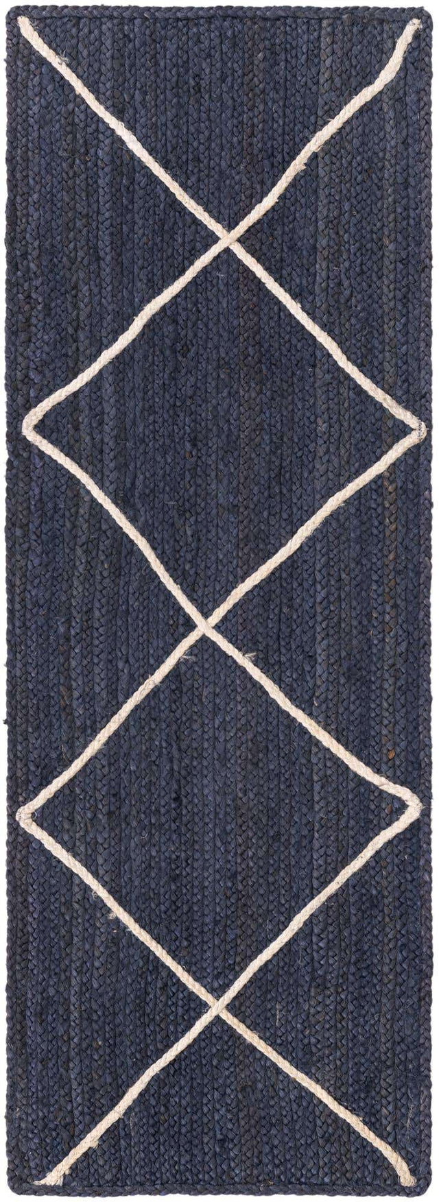Navy Blue 2' 2 x 6' 1 Braided Jute Runner Area Rug 100% Jute Hand Braided Natural Eco-Friendly Boho Style Carpet for Living Rooms Dining Office Space Dorms for Sale at Rug Engine