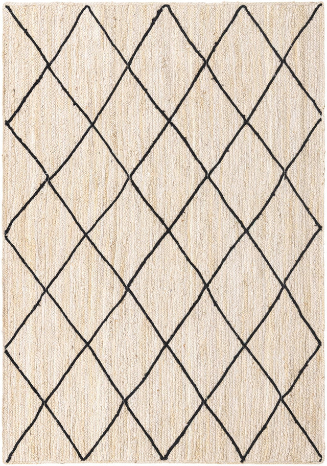 Ivory and Black 6' 1 x 9' Braided Jute Rectangle Area Rug 100% Jute Hand Braided Natural Eco-Friendly Boho Style Carpet for Living Rooms Dining Office Space Dorms for Sale at Rug Engine