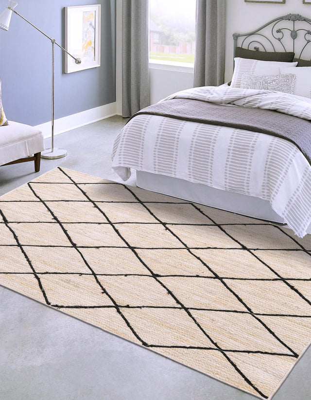Ivory and Black 2' x 3' 1 Braided Jute Rectangle Area Rug 100% Jute Hand Braided Natural Eco-Friendly Boho Style Carpet for Living Rooms Dining Office Space Dorms for Sale at Rug Engine