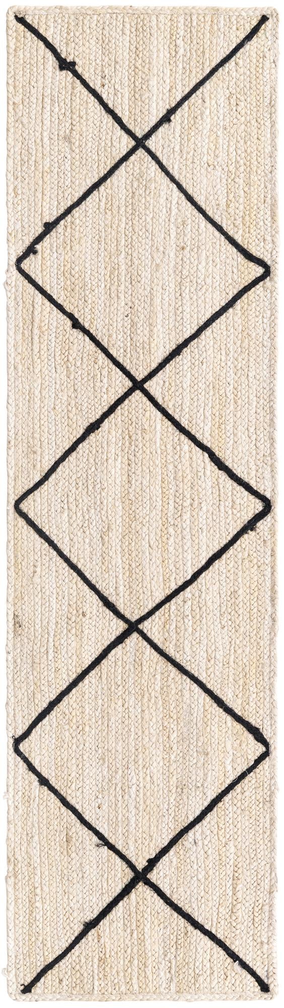 Ivory and Black 2' 2 x 8' 2 Braided Jute Runner Area Rug 100% Jute Hand Braided Natural Eco-Friendly Boho Style Carpet for Living Rooms Dining Office Space Dorms for Sale at Rug Engine