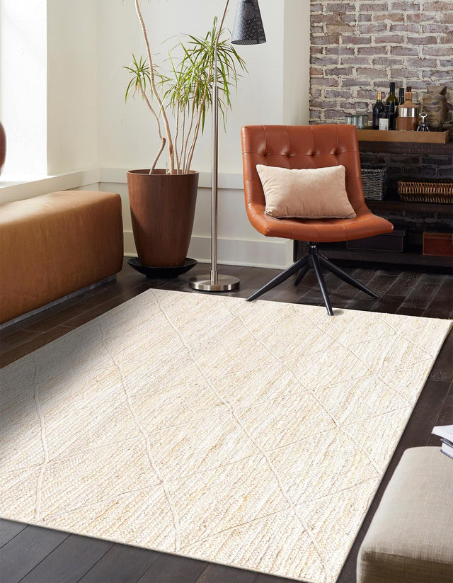Ivory 9' x 12' Braided Jute Rectangle Area Rug 100% Jute Hand Braided Natural Eco-Friendly Boho Style Carpet for Living Rooms Dining Office Space Dorms for Sale at Rug Engine