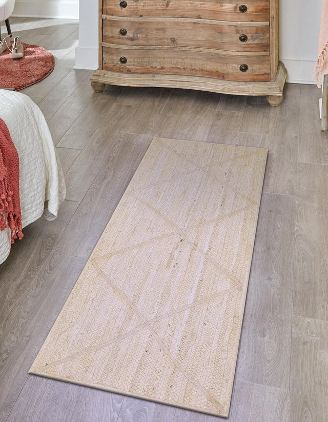 Ivory 2' 2 x 8' 2 Braided Jute Runner Area Rug 100% Jute Hand Braided Natural Eco-Friendly Boho Style Carpet for Living Rooms Dining Office Space Dorms for Sale at Rug Engine